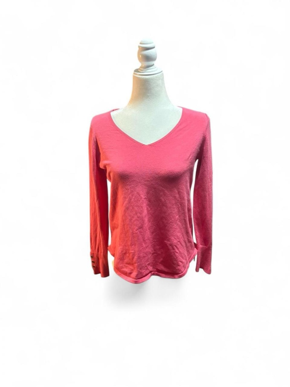 Chico's Long Sleeve V-Neck Sweater in Coral Pink